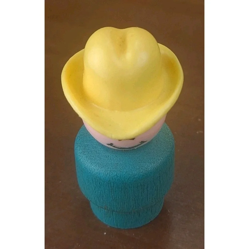 Fisher Price‎ Little People 1972 Farmer Boy  Blue Wood Body Yellow Cowboy Hat
